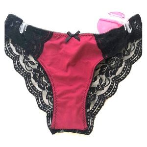 NWT Cheekie Black & Red Lace Panty.
